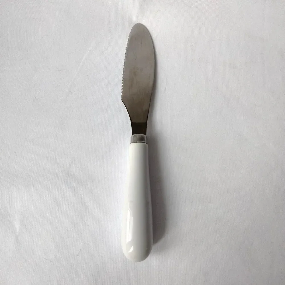 Vintage 80s Set of 3 Cheese Knives with White Ceramic Handles